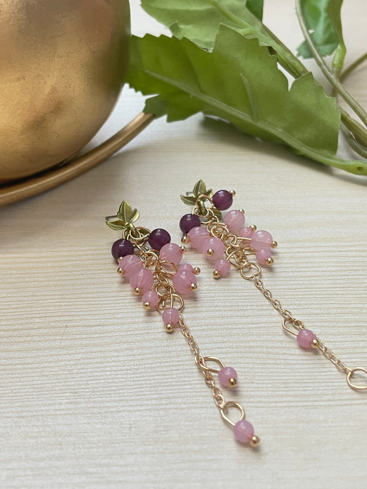 Pink Grapes Long Earrings