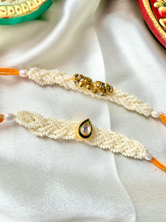 Set Of 2 Pearl Aura Rakhi Combo
