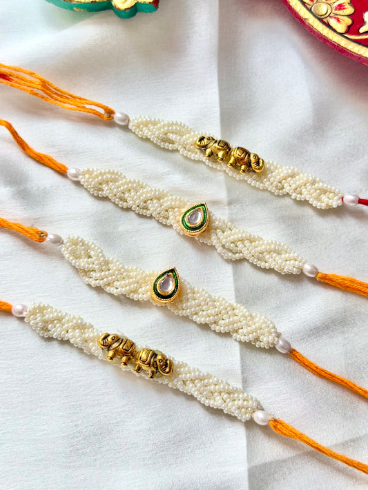 Set Of 4 Pearl Grace Rakhi Combo