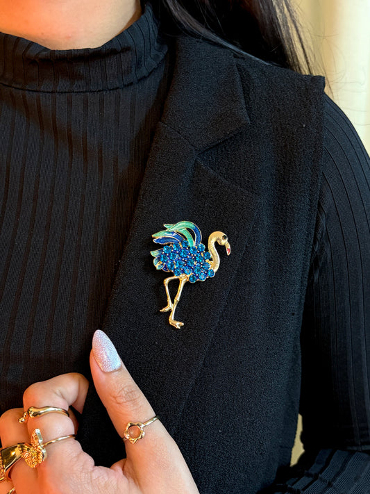 Blue Sapphire Flamingo Brooch