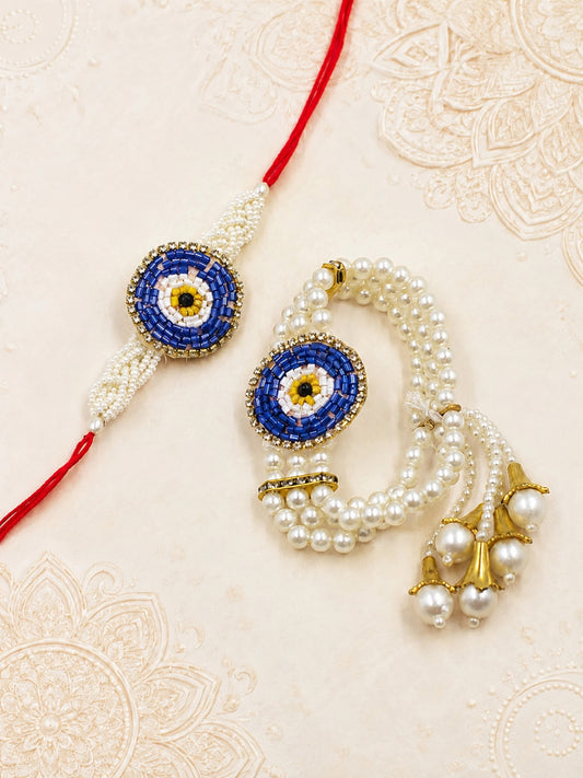 Pearl Evil Eye Bhaiya Bhabhi Rakhi Combo