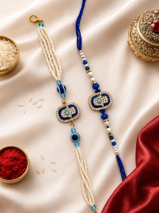Evil Eye Hamsa Bhaiya Bhabhi Rakhi Combo