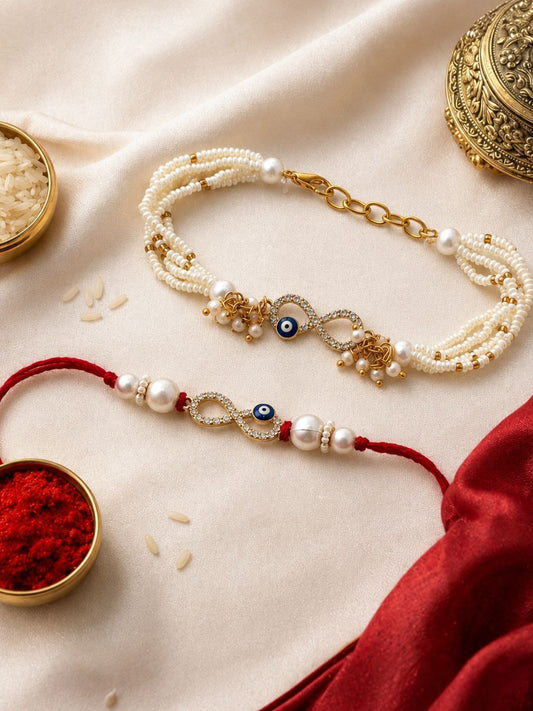 Infinity Pearl Bhaiya Bhabhi Rakhi Combo