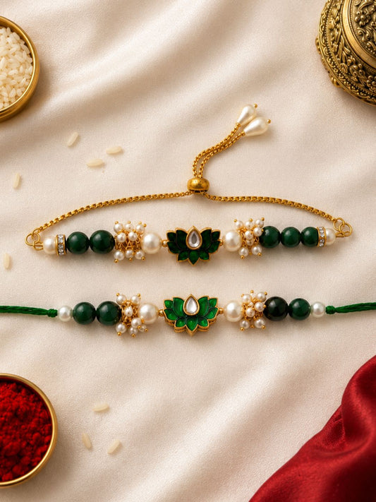 Lotus Pearl Bhaiya Bhabhi Rakhi Combo